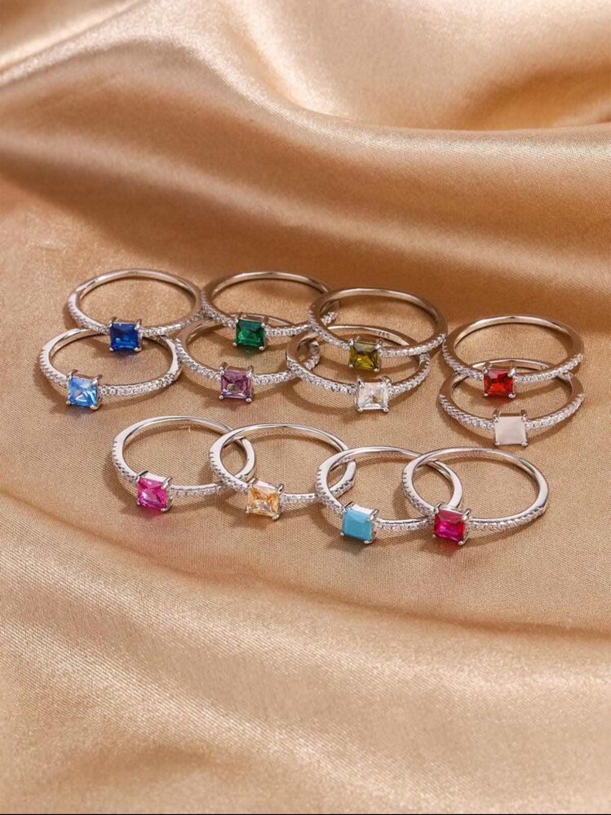 Sterling Silver Baguette Birthstone Ring