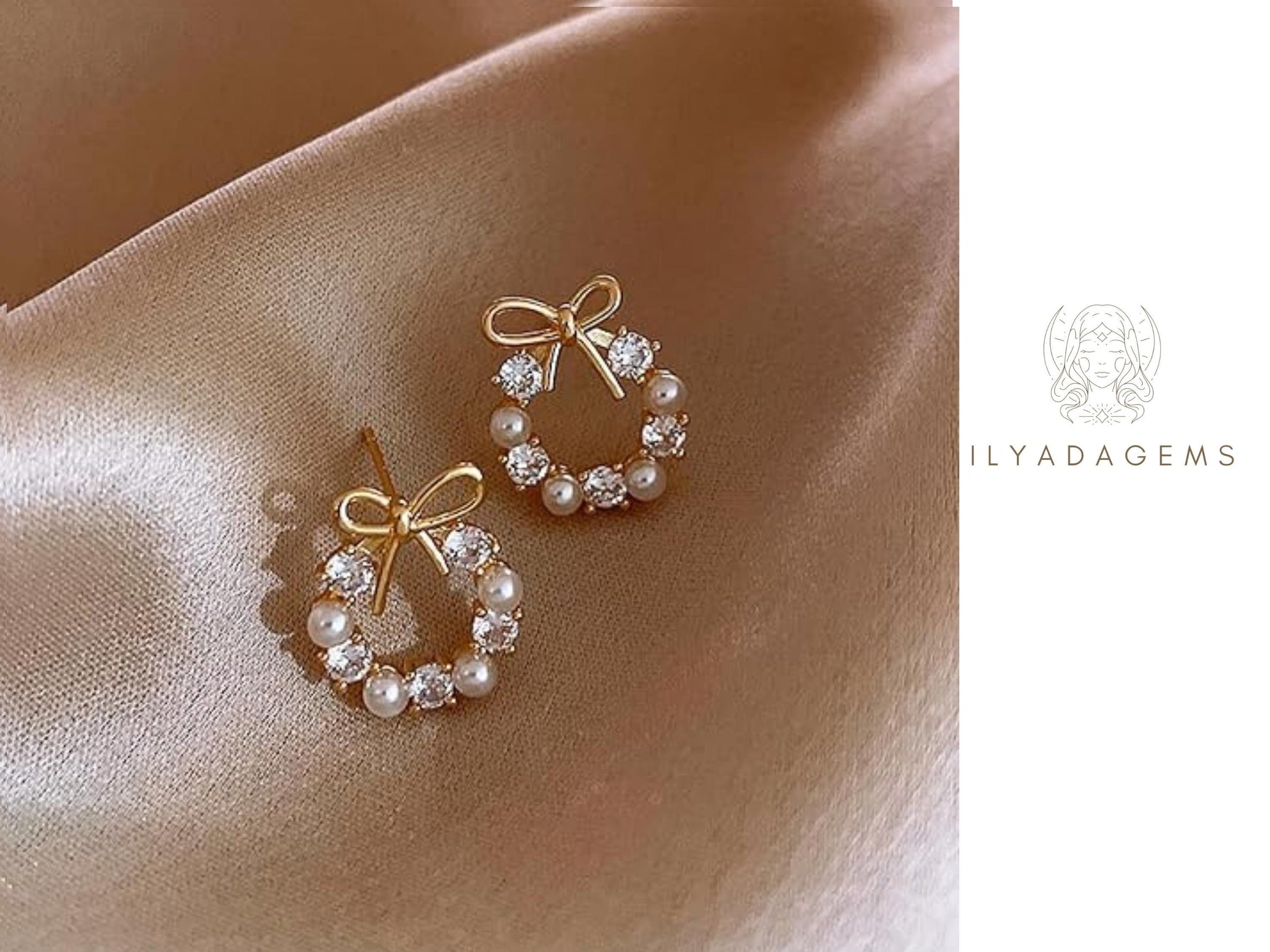 Gold Color Christmas Wreath Earrings