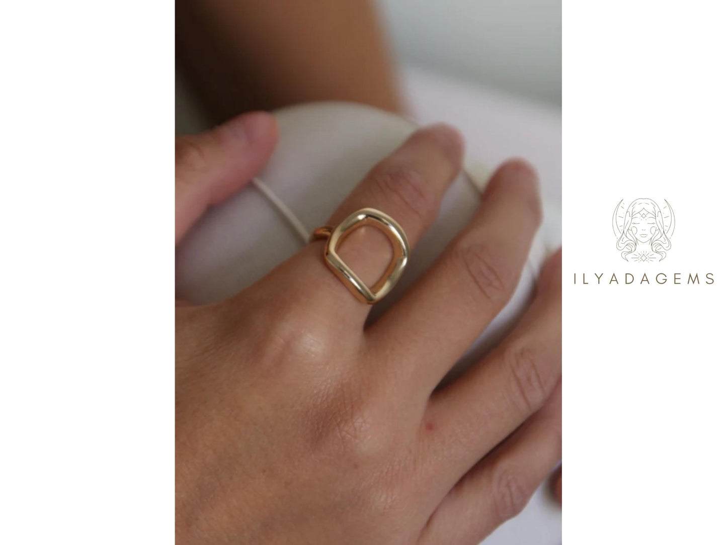 Solid Yellow Gold Open Rectangle Ring