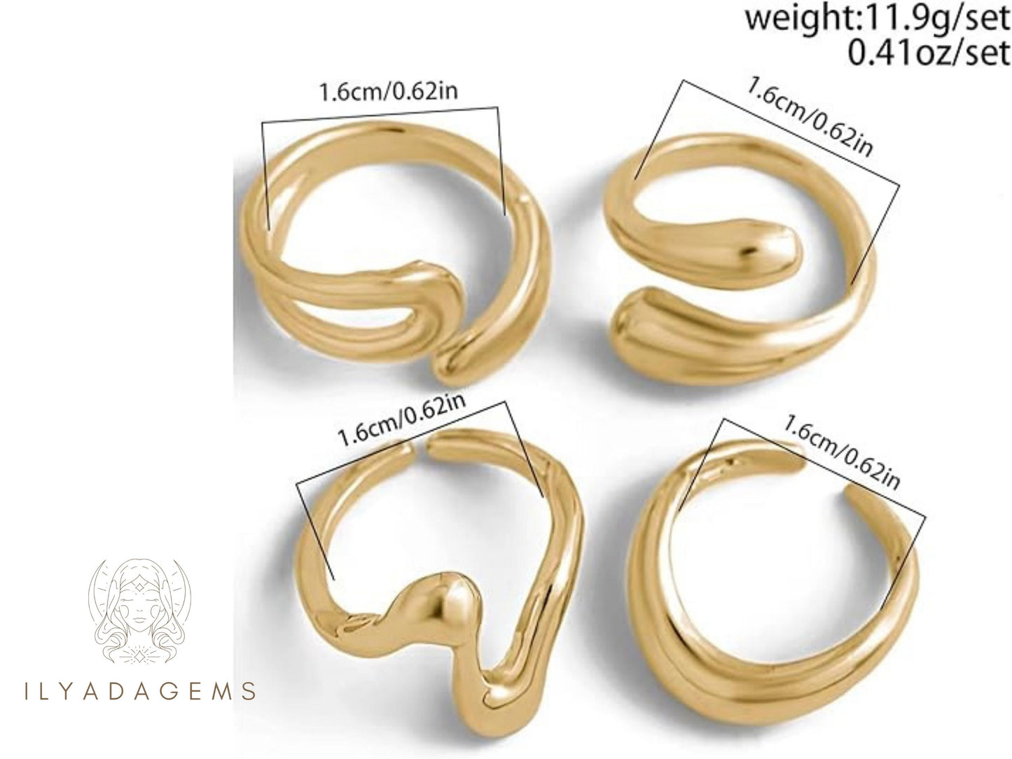 Gold Color Chunky Ring Set