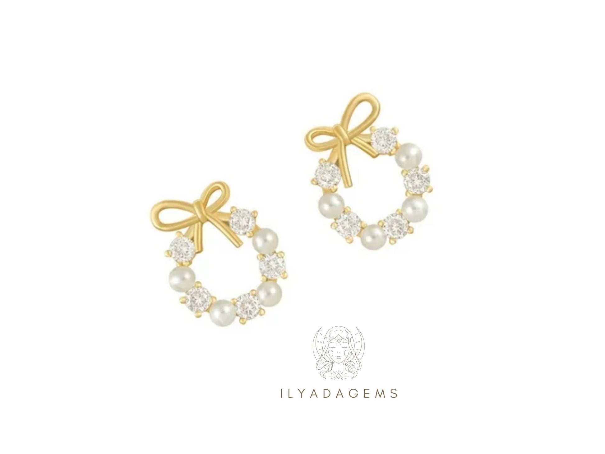 Gold Color Christmas Wreath Earrings