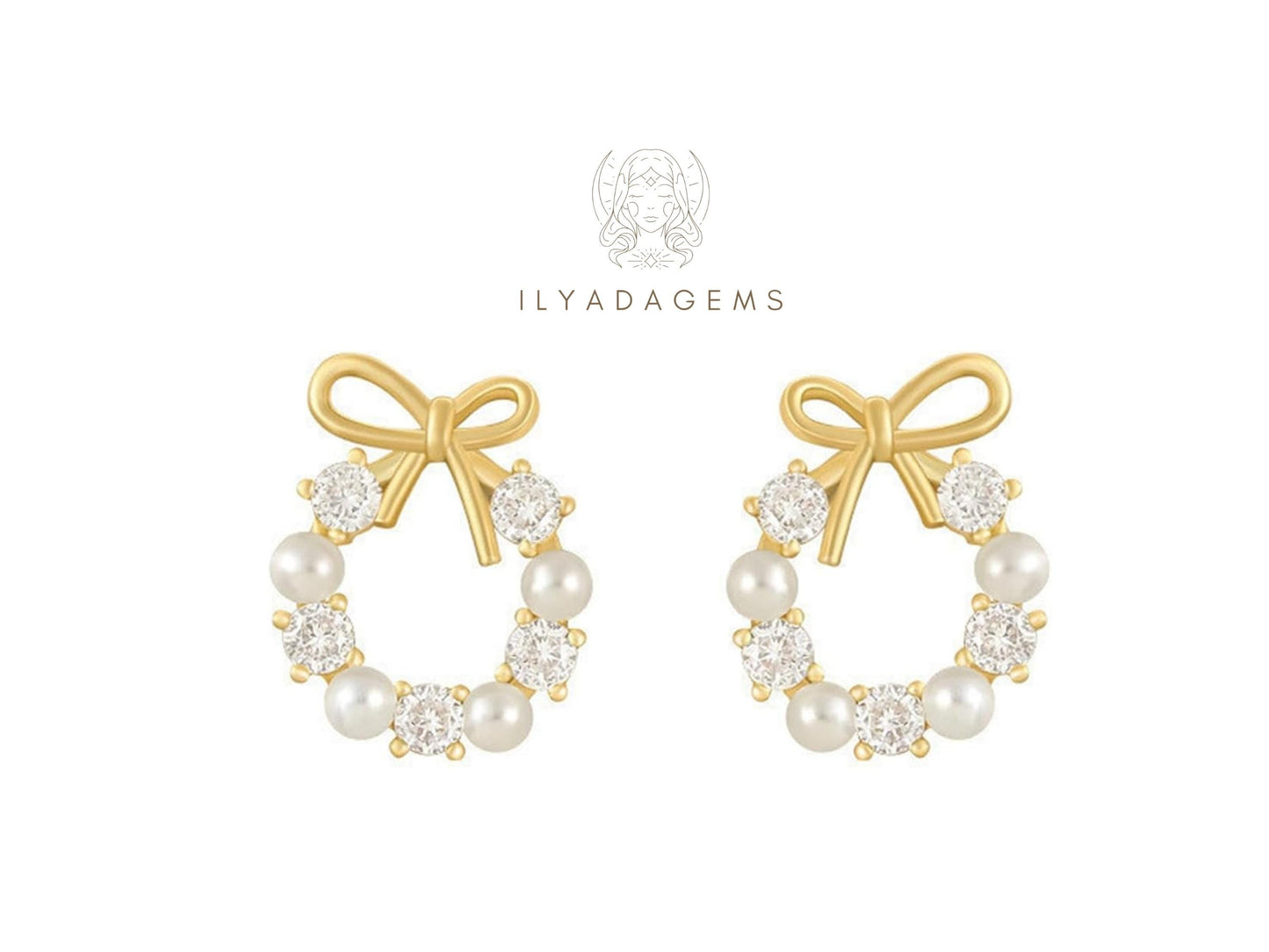 Gold Color Christmas Wreath Earrings