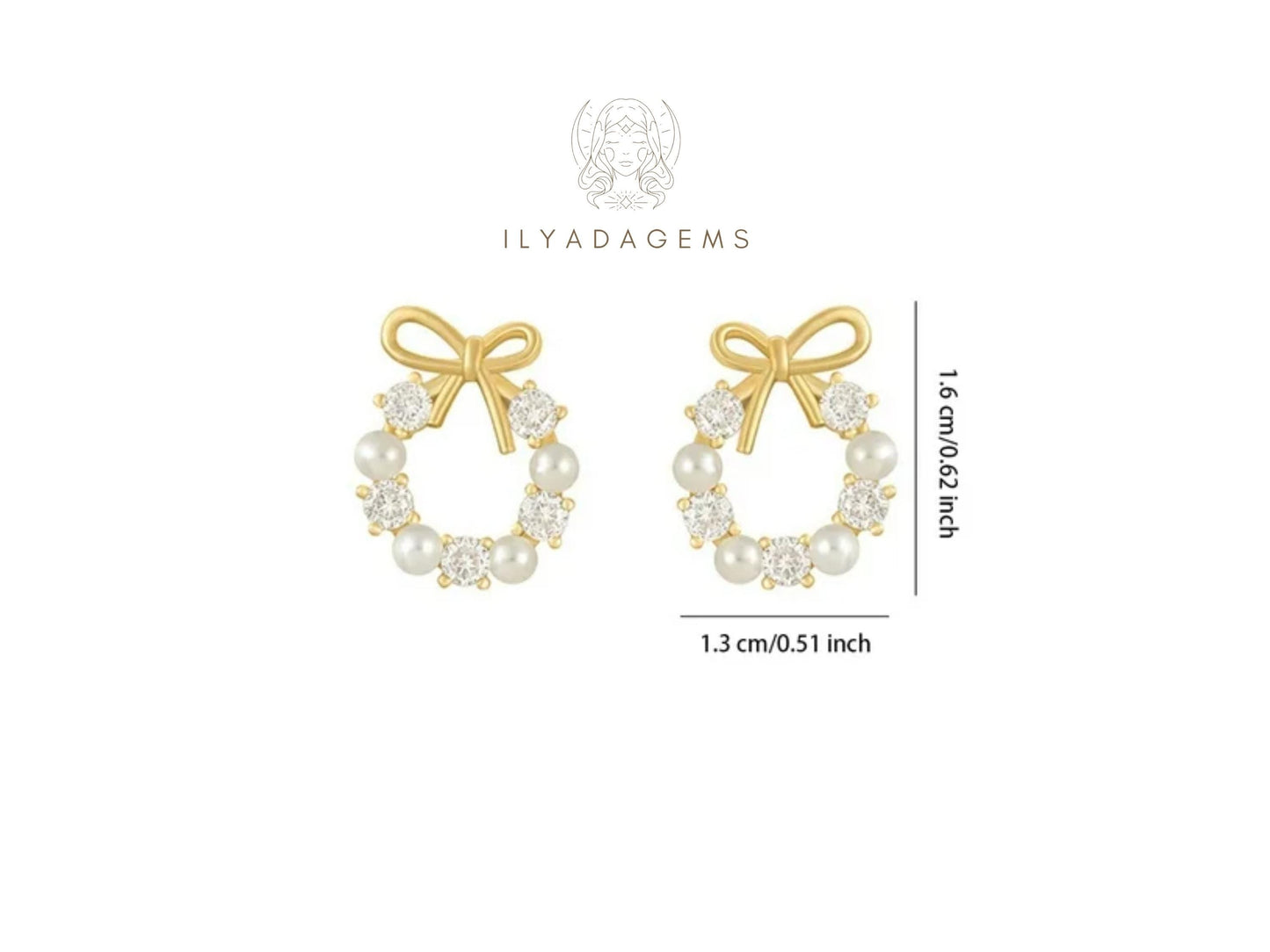 Gold Color Christmas Wreath Earrings