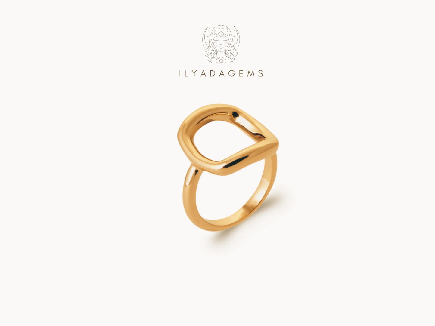 Solid Yellow Gold Open Rectangle Ring