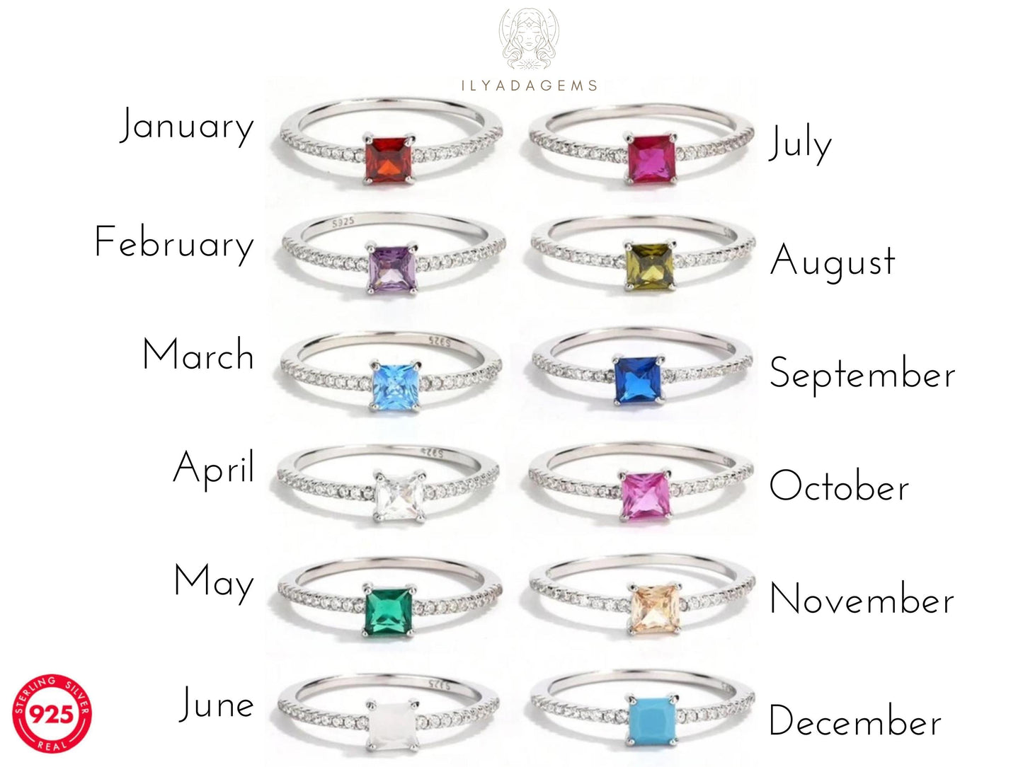 Sterling Silver Baguette Birthstone Ring
