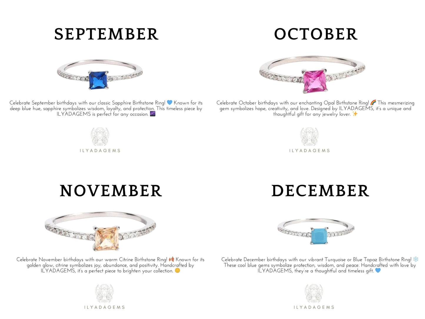 Sterling Silver Baguette Birthstone Ring