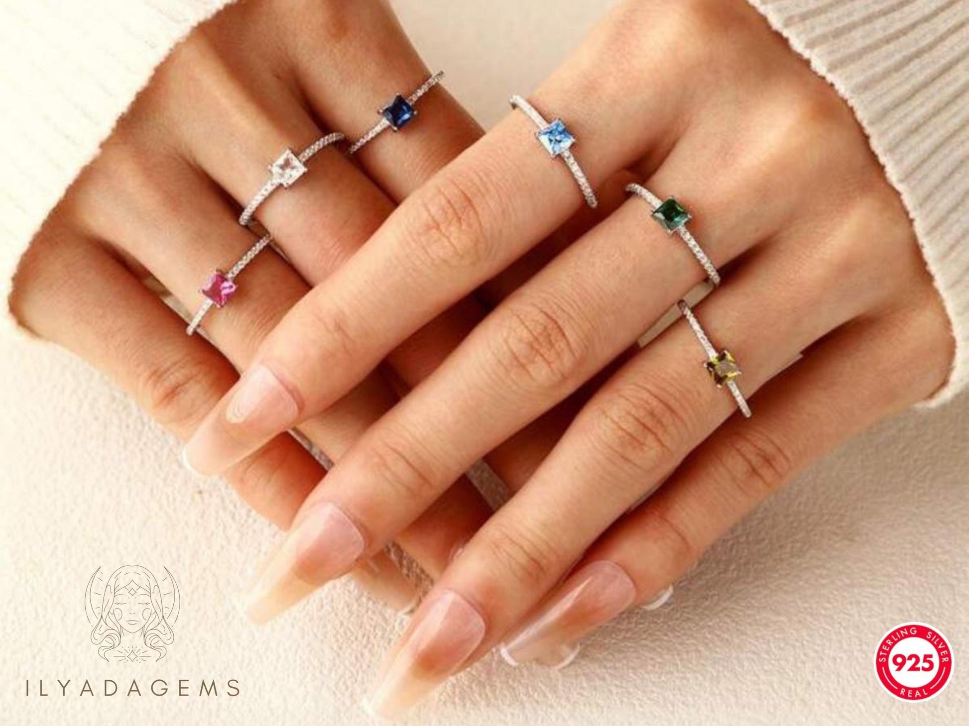 Sterling Silver Baguette Birthstone Ring
