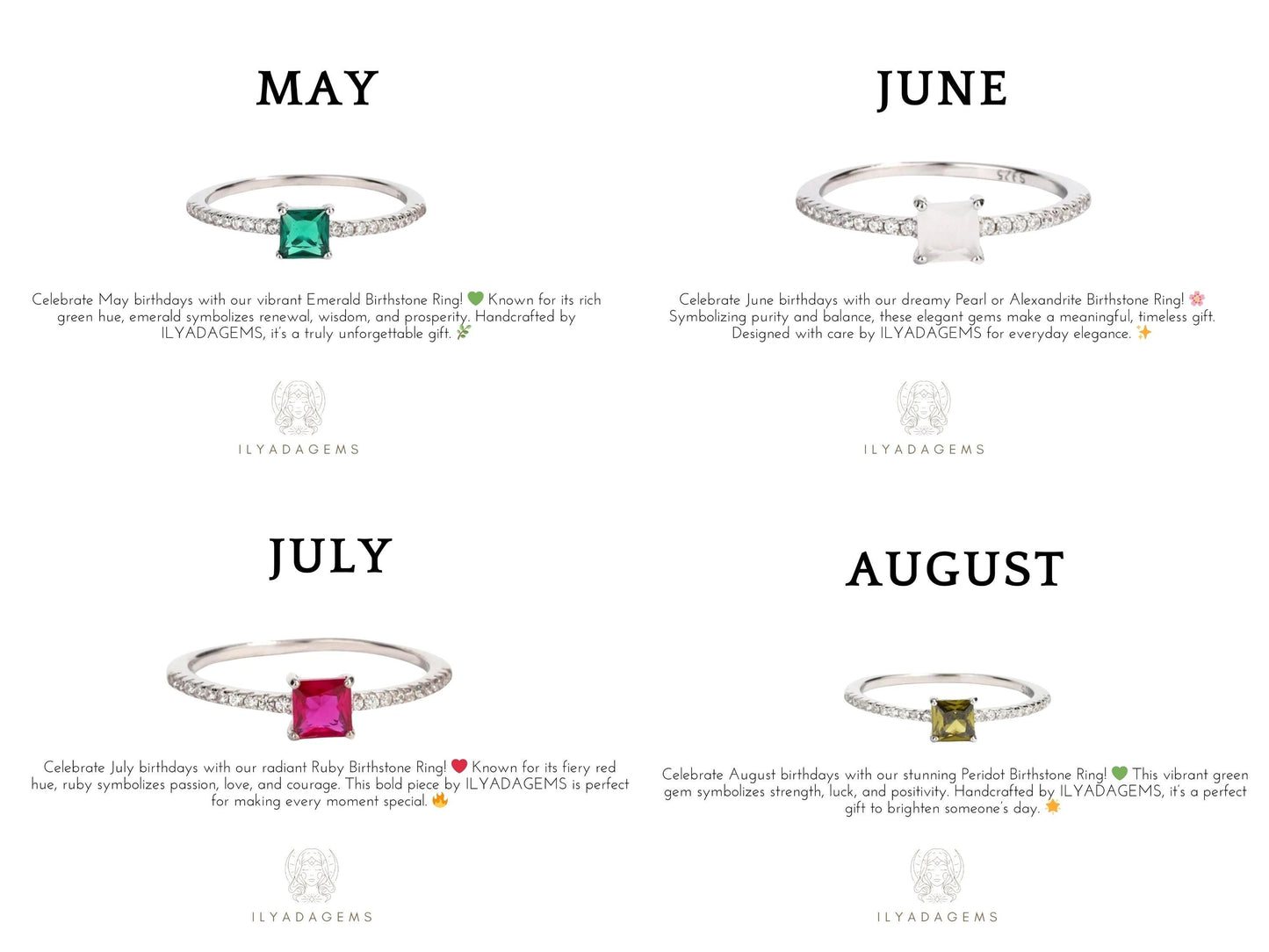 Sterling Silver Baguette Birthstone Ring