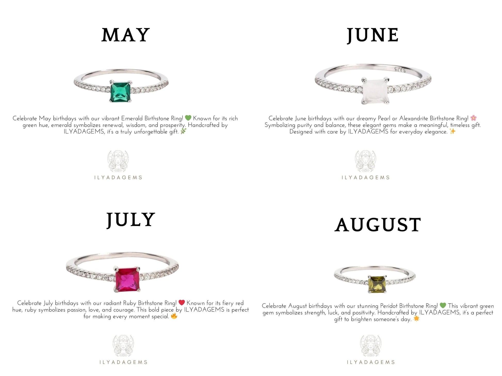 Sterling Silver Baguette Birthstone Ring