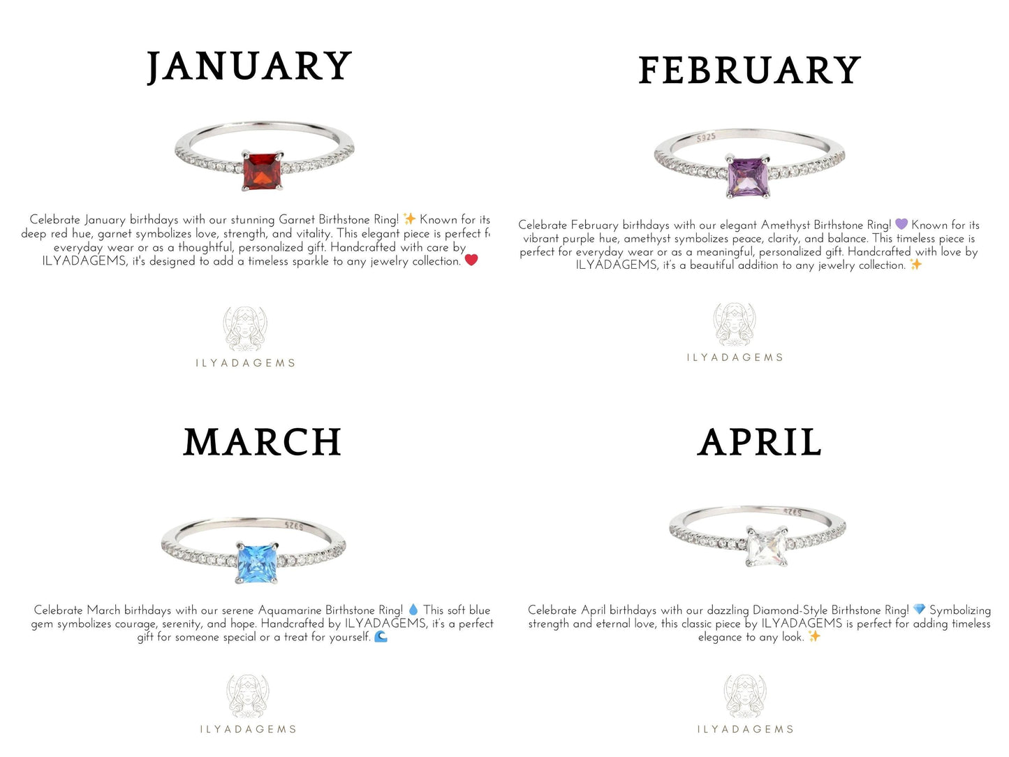 Sterling Silver Baguette Birthstone Ring