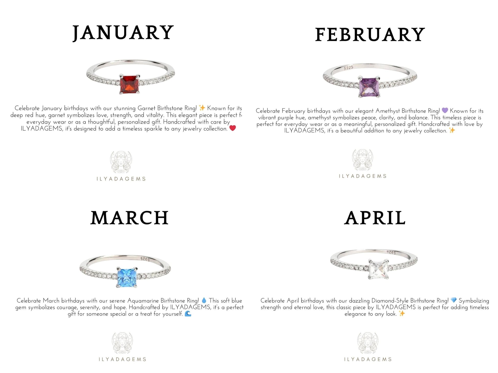 Sterling Silver Baguette Birthstone Ring