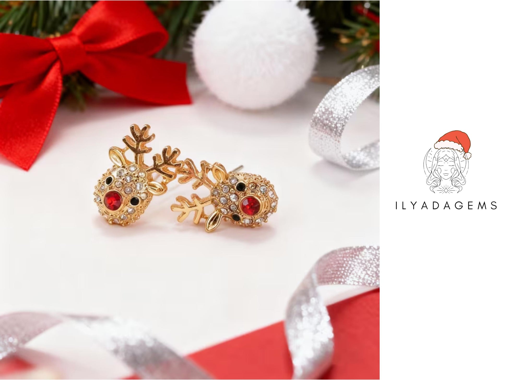 Red Nose Reindeer Glitter Earrings