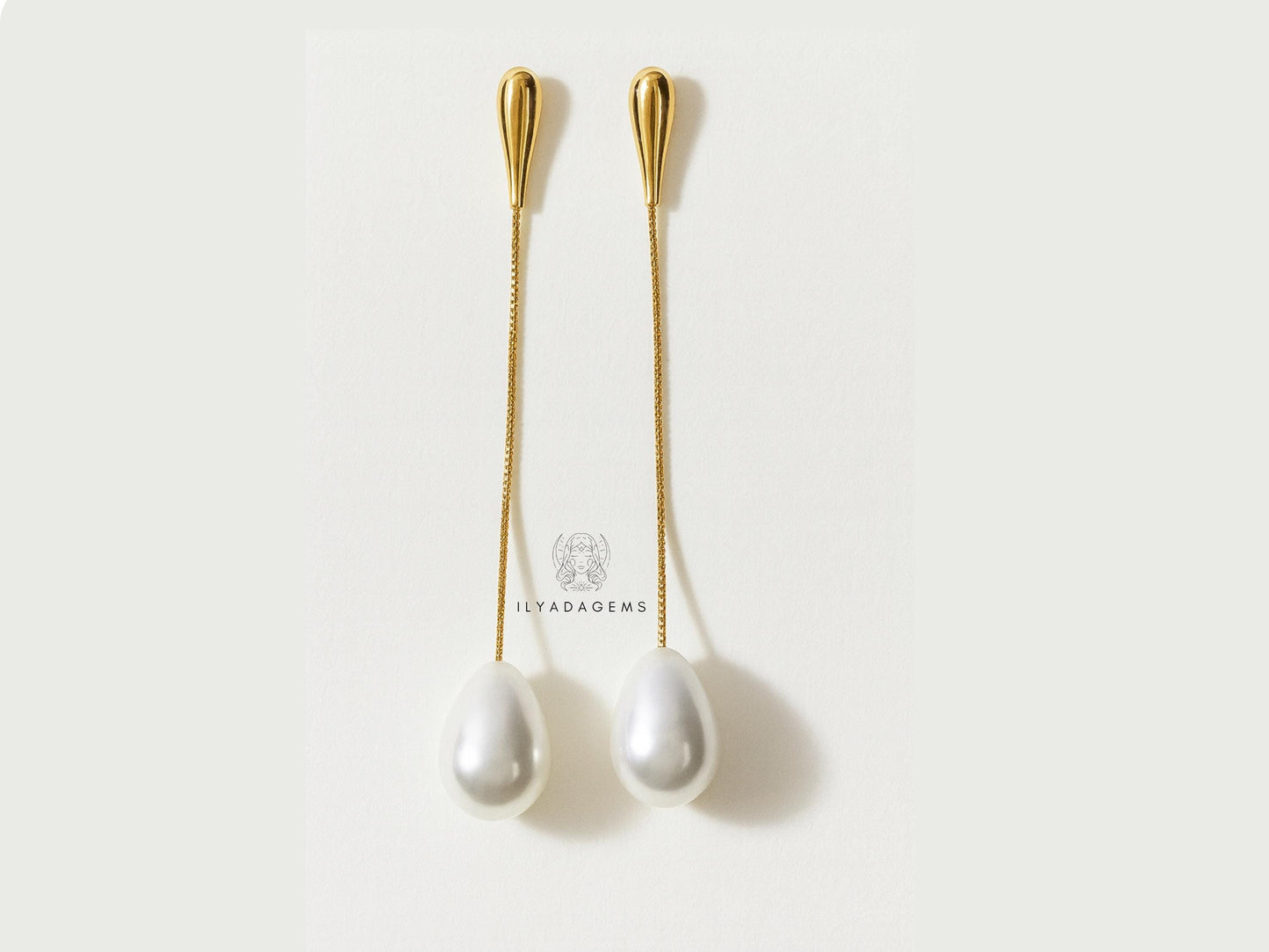 Minimalist Pearl Long Earrings