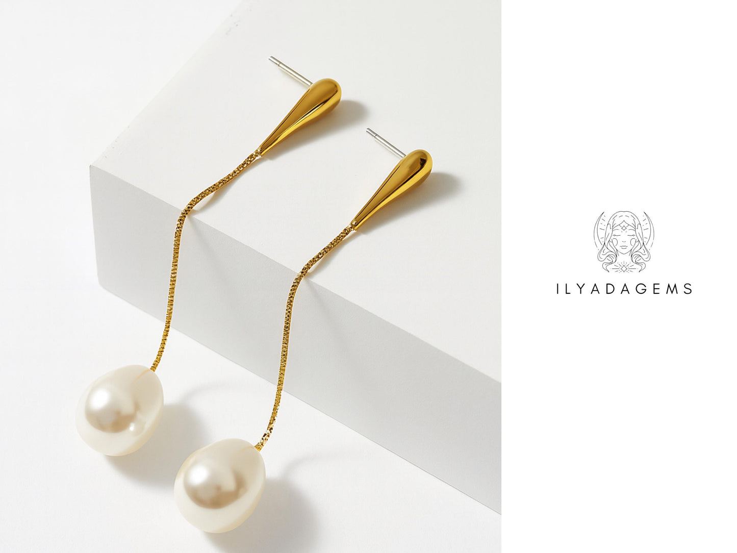 Minimalist Pearl Long Earrings