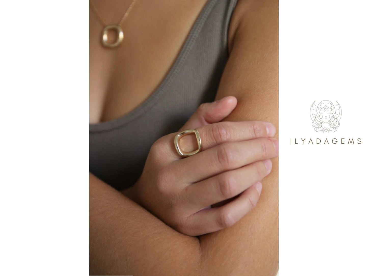 Solid Yellow Gold Open Rectangle Ring