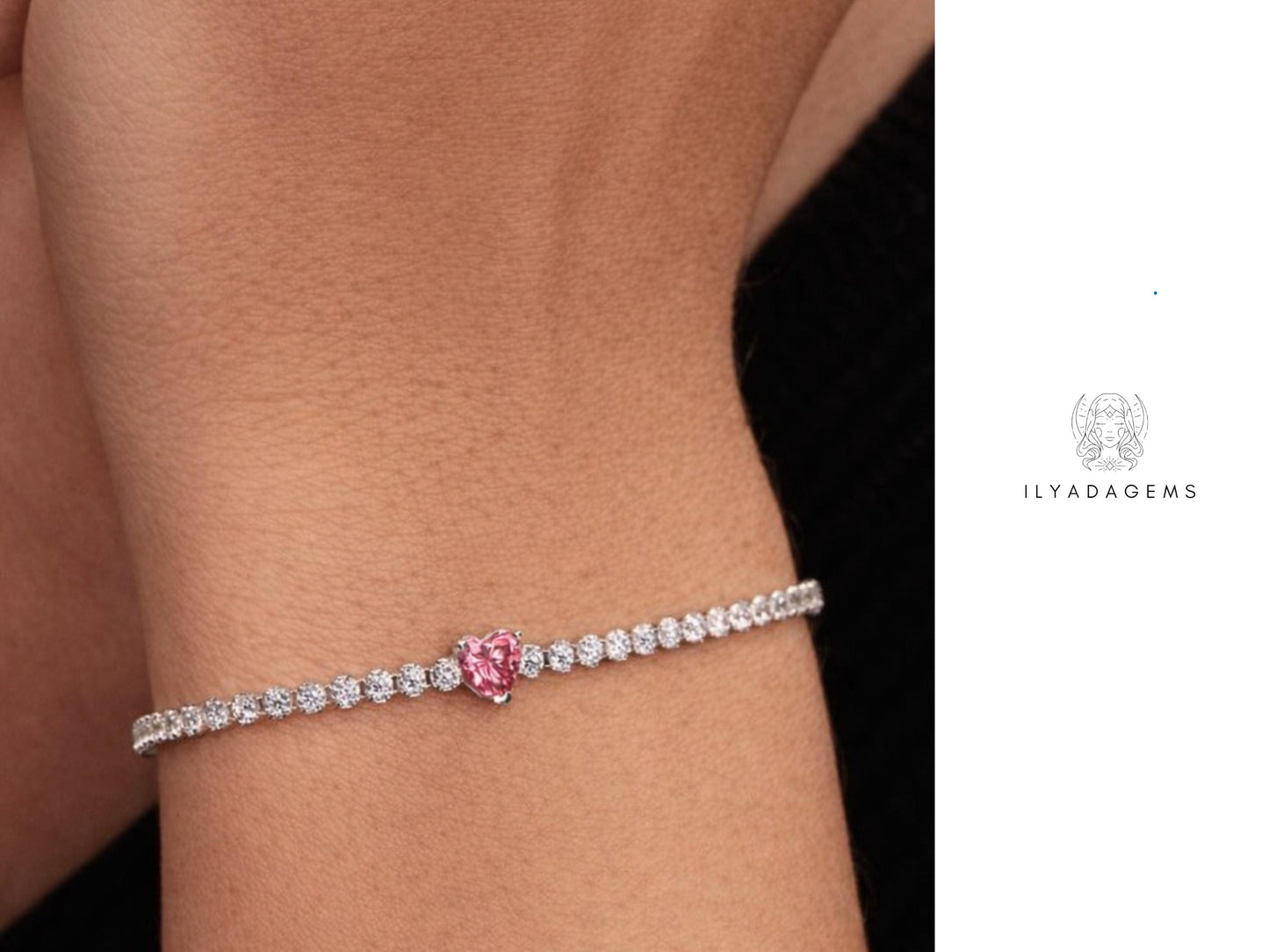 Pink Heart Stone Tennis Bracelet