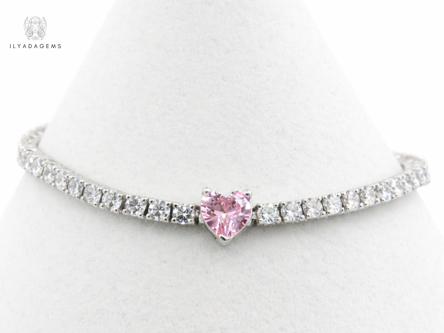 Pink Heart Stone Tennis Bracelet