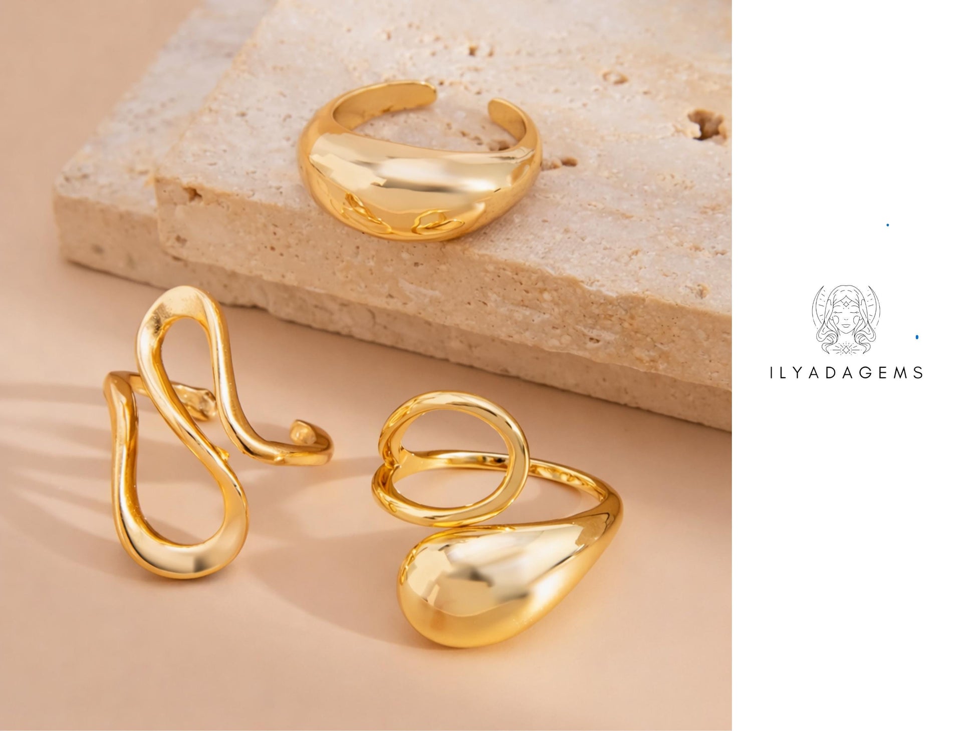 Gold Color Chunky Ring Set 2