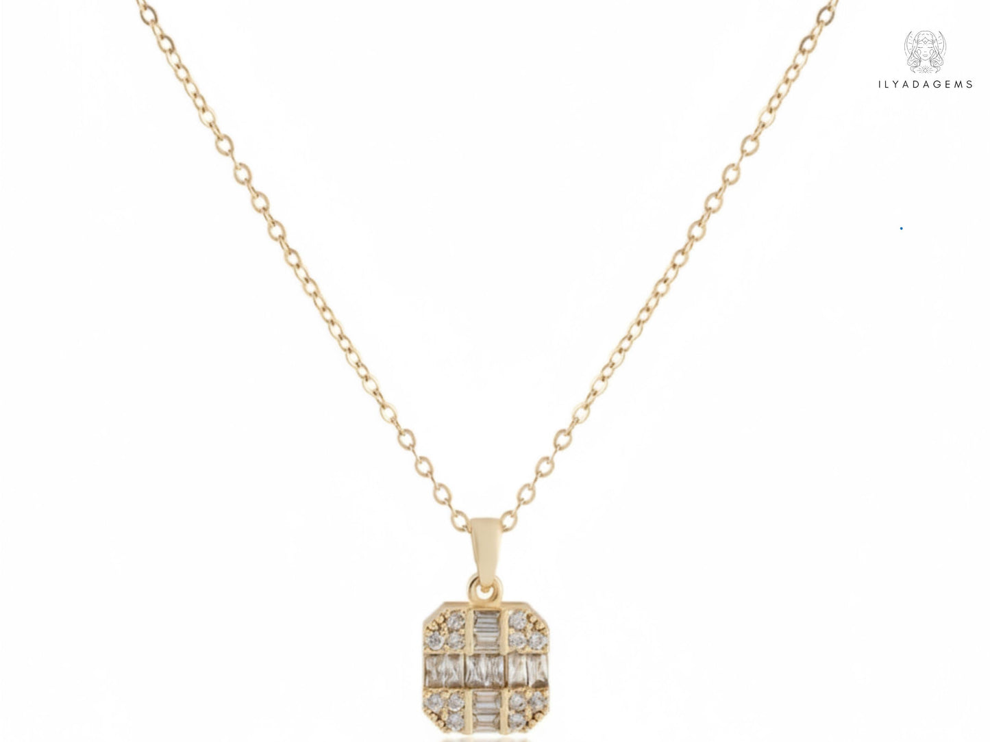 Art Deco Diamond Baguette Mosaic Pendant Necklace