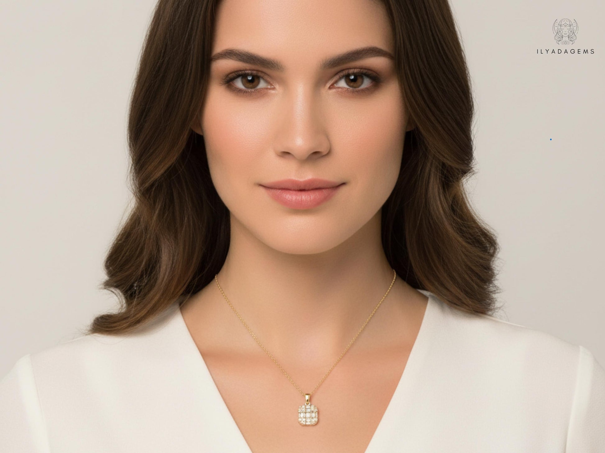 Art Deco Diamond Baguette Mosaic Pendant Necklace