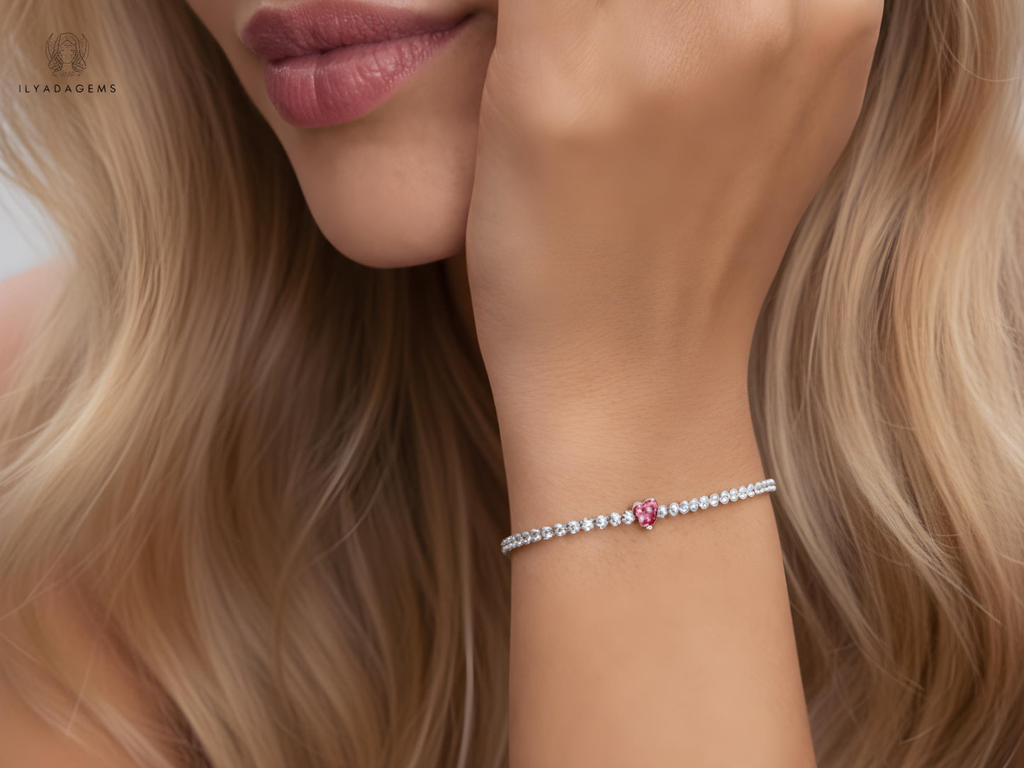 Pink Heart Stone Tennis Bracelet