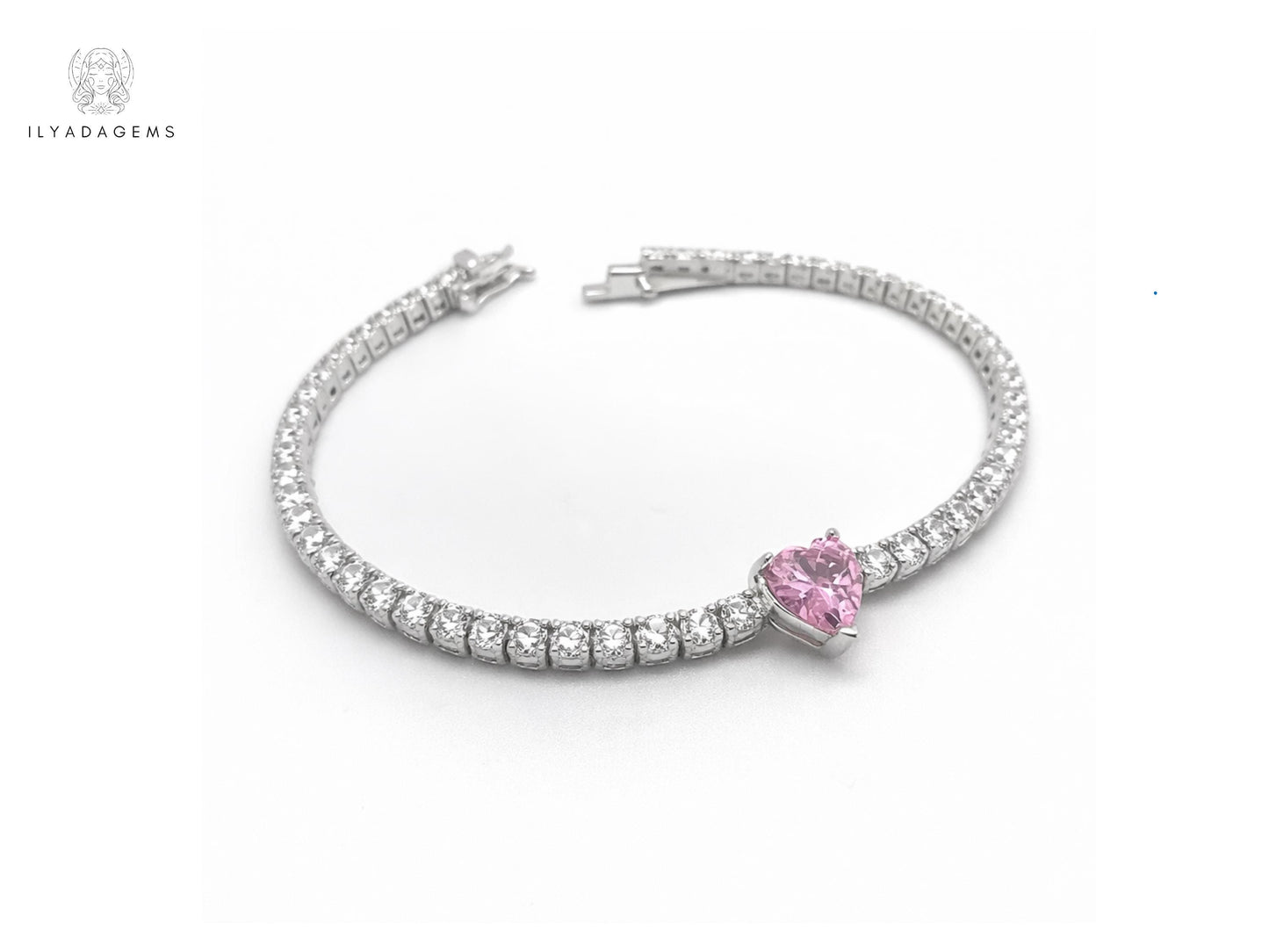 Pink Heart Stone Tennis Bracelet