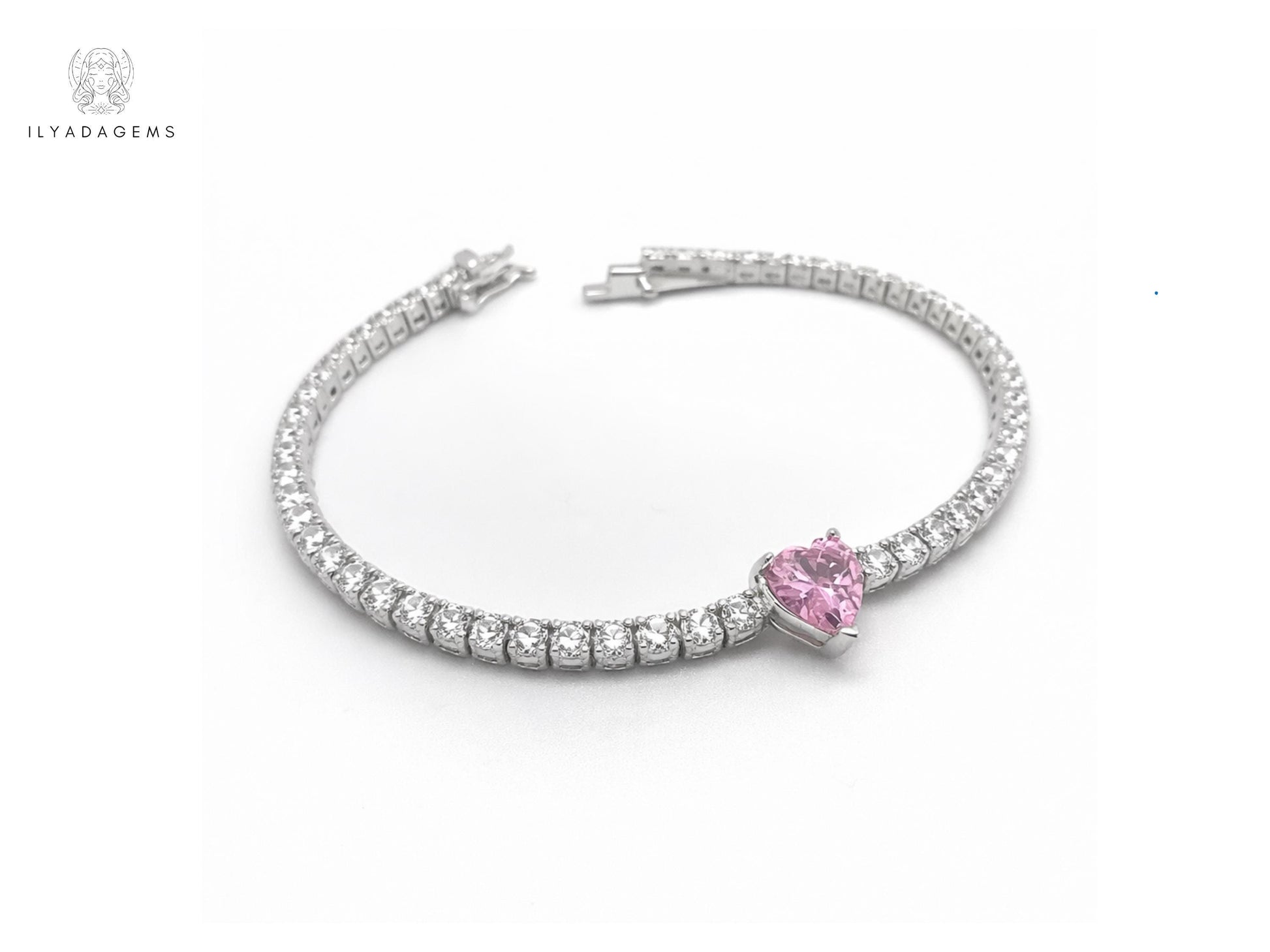 Pink Heart Stone Tennis Bracelet