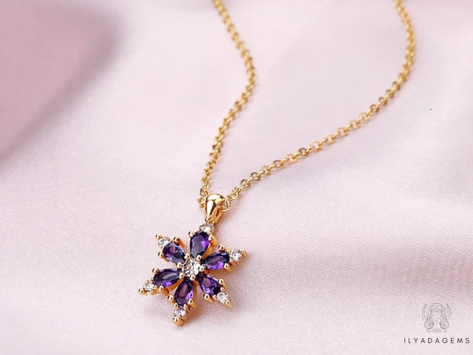 Sterling Silver Amethyst Flower Pendant Necklace