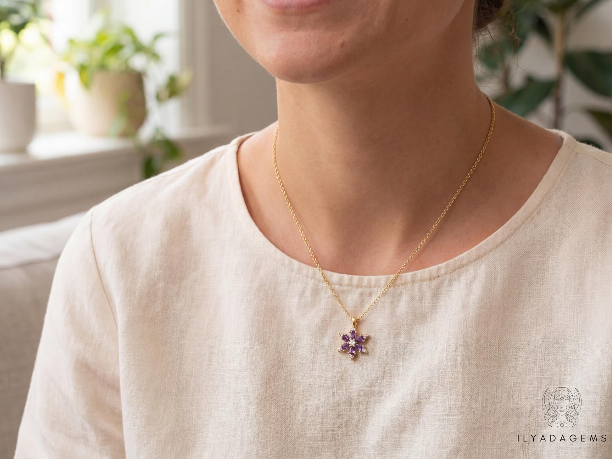 Sterling Silver Amethyst Flower Pendant Necklace