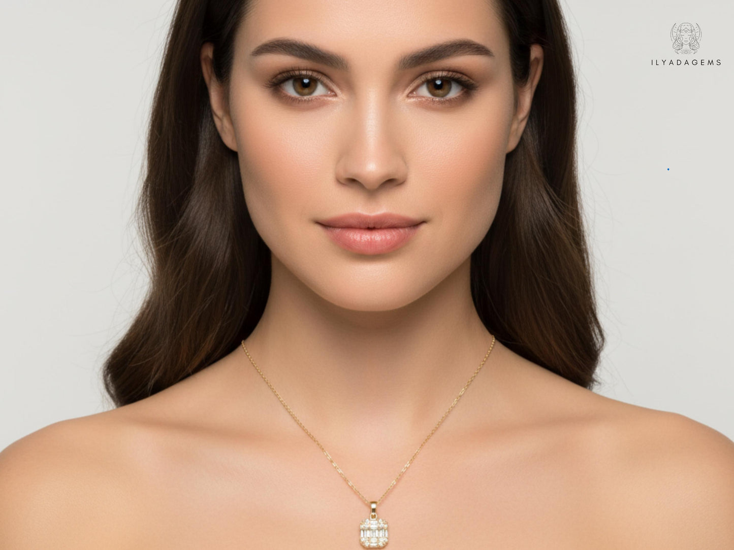 Art Deco Diamond Baguette Mosaic Pendant Necklace