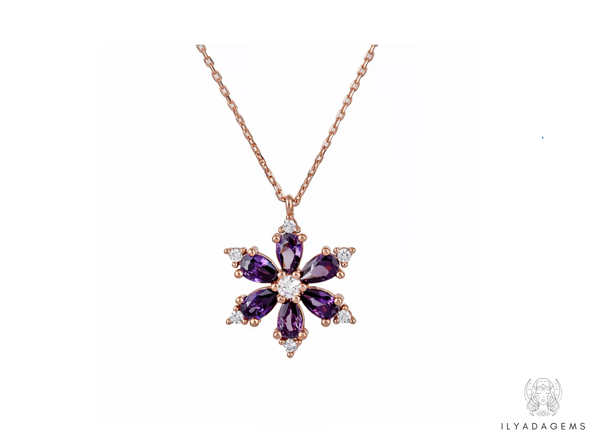 Sterling Silver Amethyst Flower Pendant Necklace
