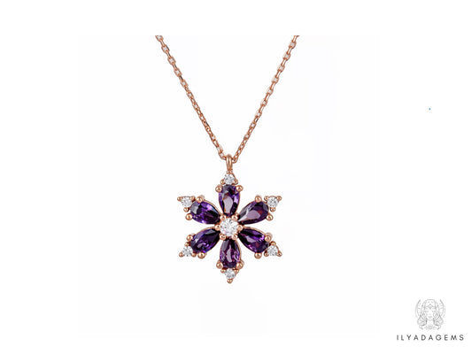 Sterling Silver Amethyst Flower Pendant Necklace