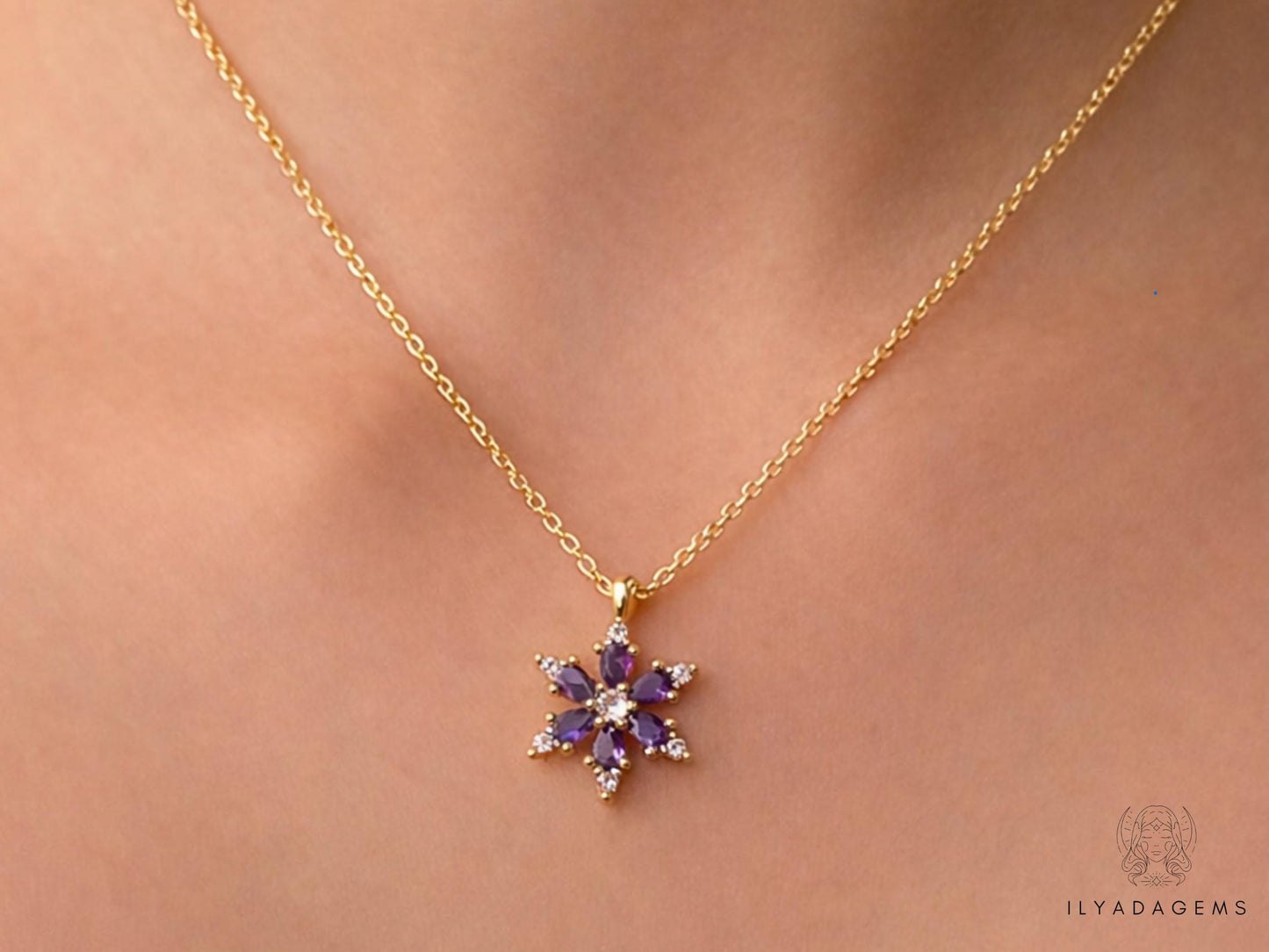 Sterling Silver Amethyst Flower Pendant Necklace