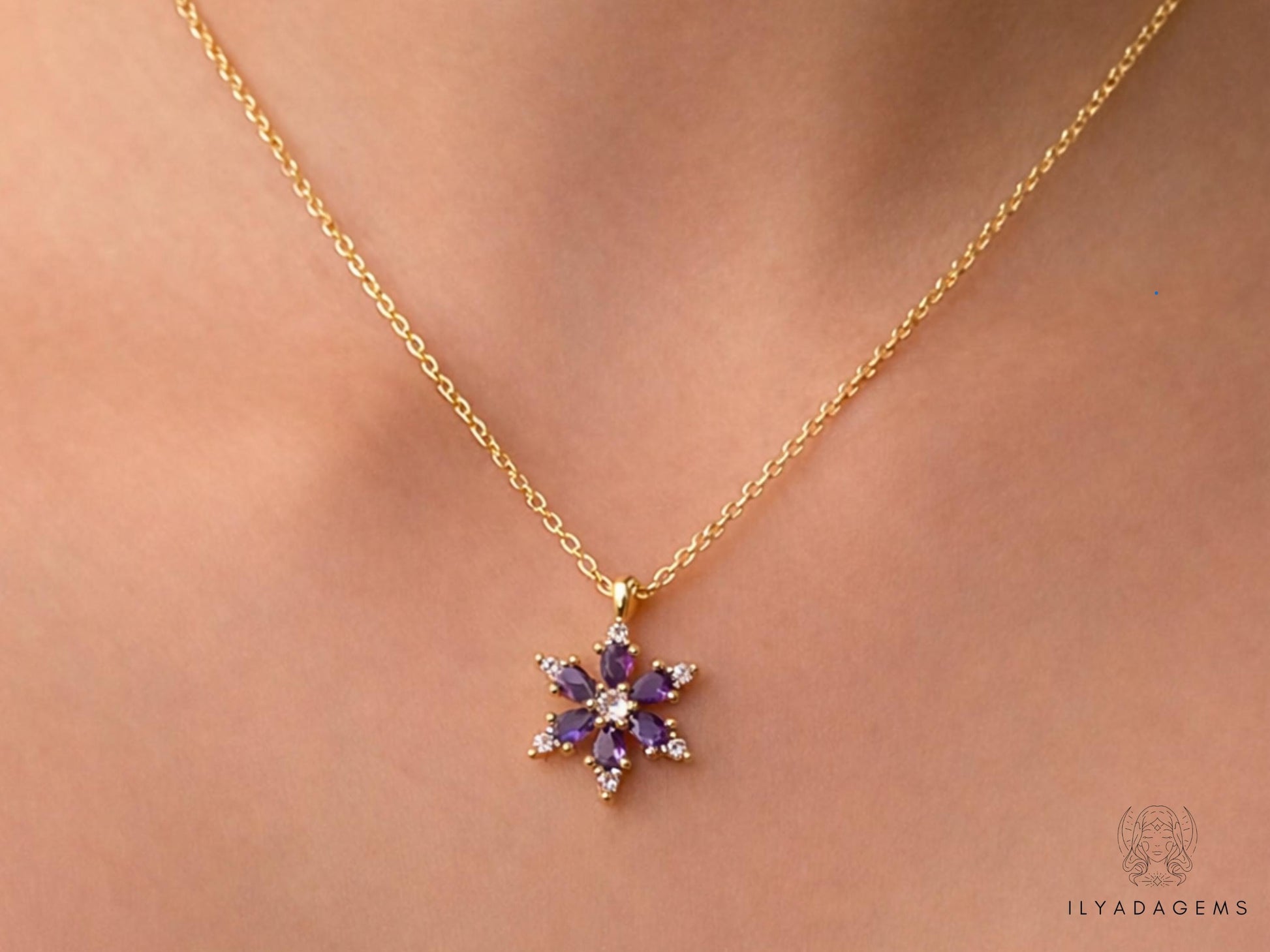 Sterling Silver Amethyst Flower Pendant Necklace