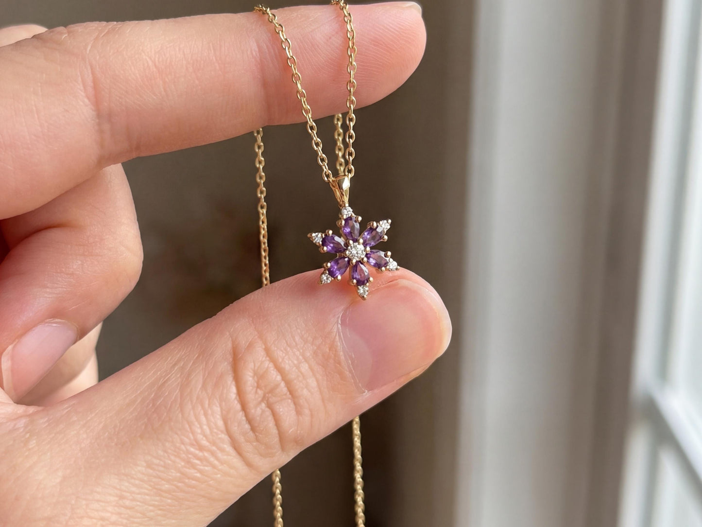 Sterling Silver Amethyst Flower Pendant Necklace