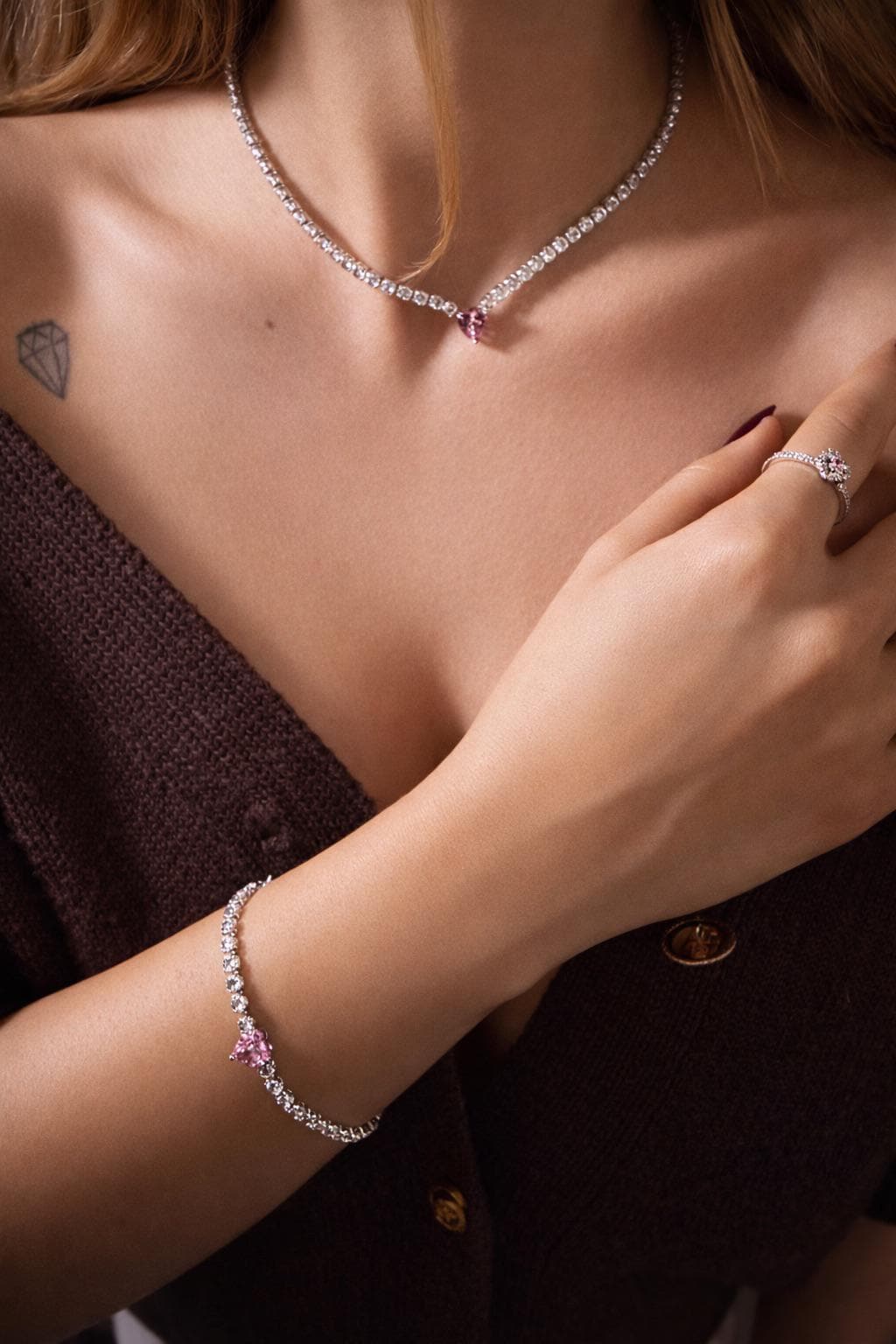 Pink Heart Stone Tennis Bracelet