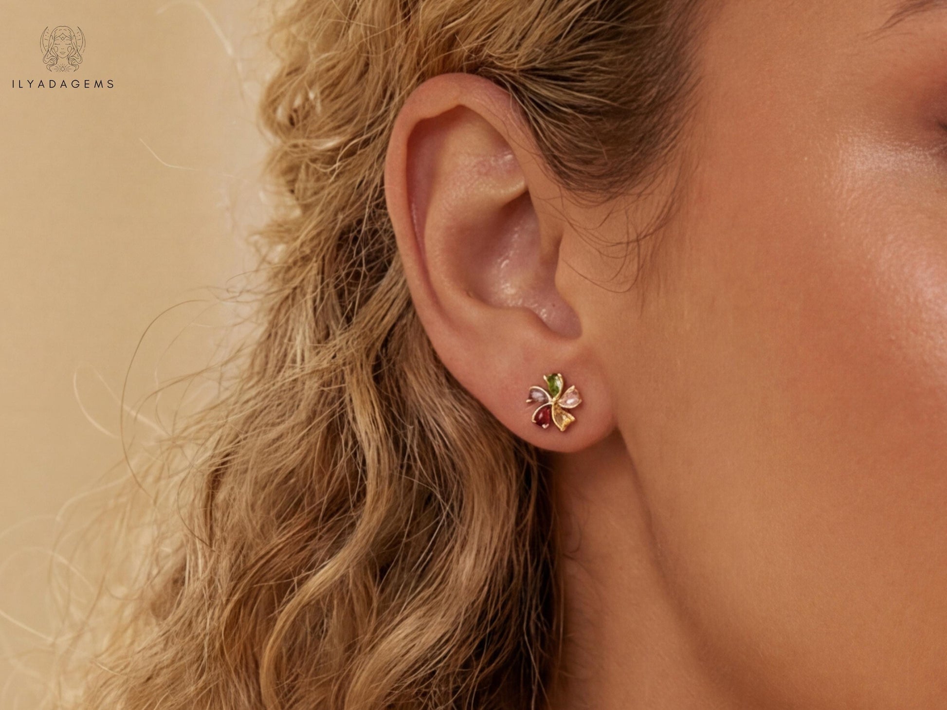 Colorful Gold Flower Earrings