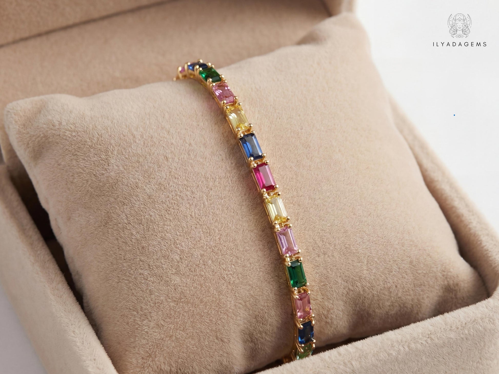 Rainbow Sapphire Baguette Tennis Bracelet
