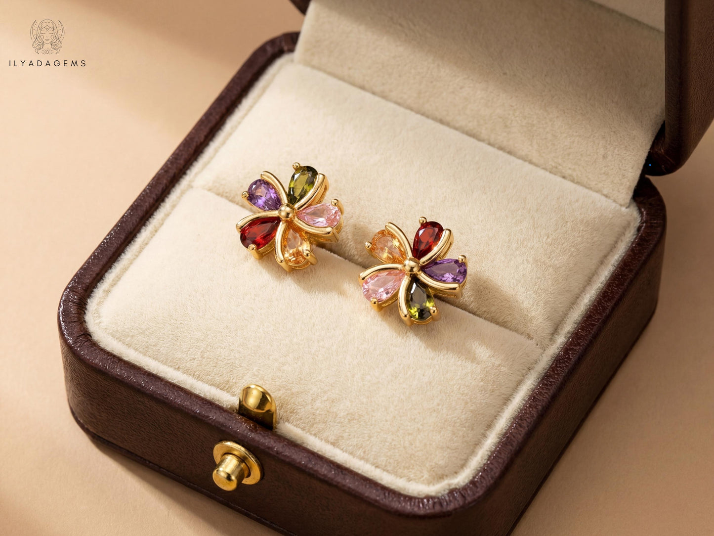 Colorful Gold Flower Earrings
