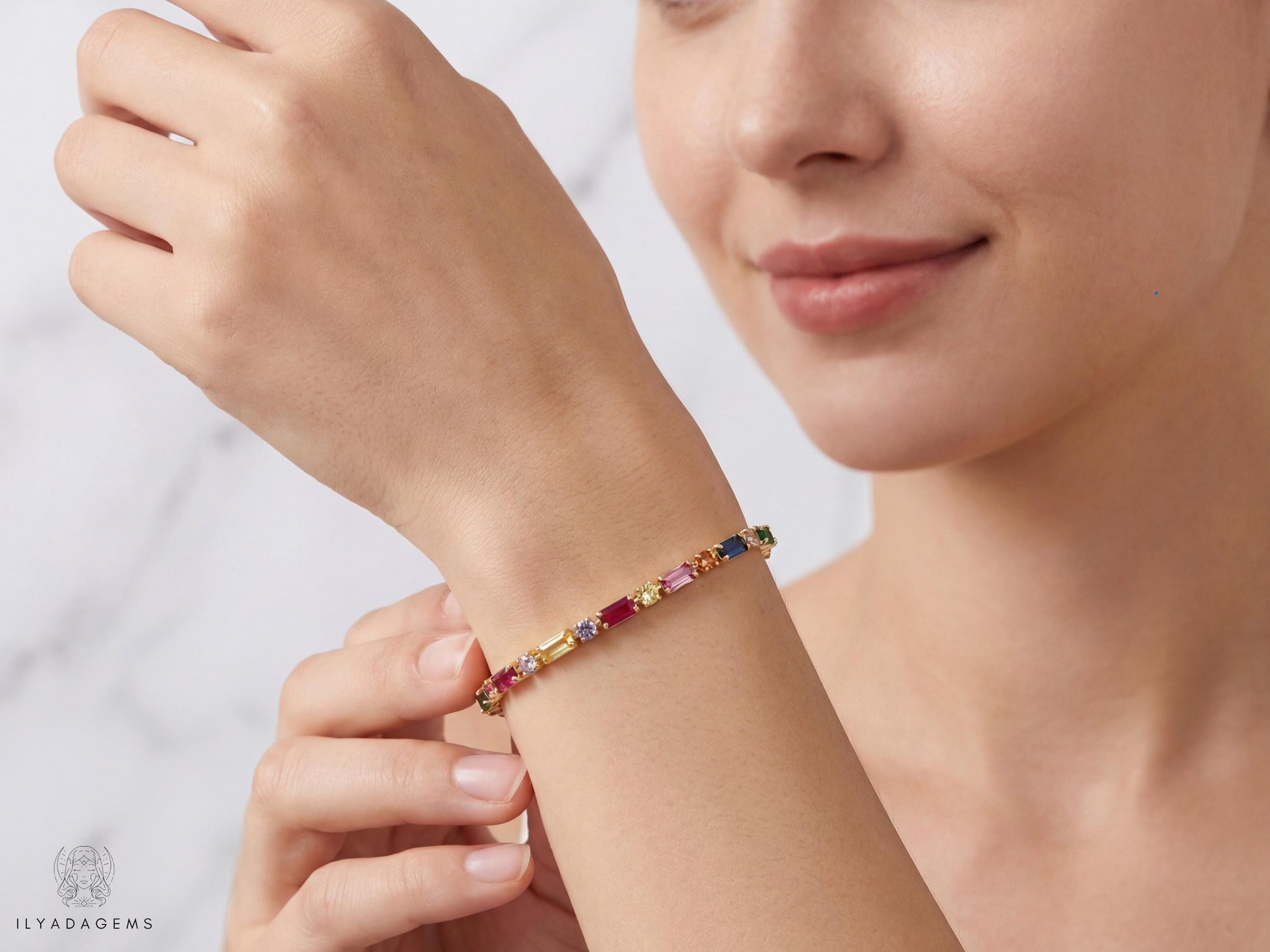 Rainbow Sapphire Baguette Tennis Bracelet