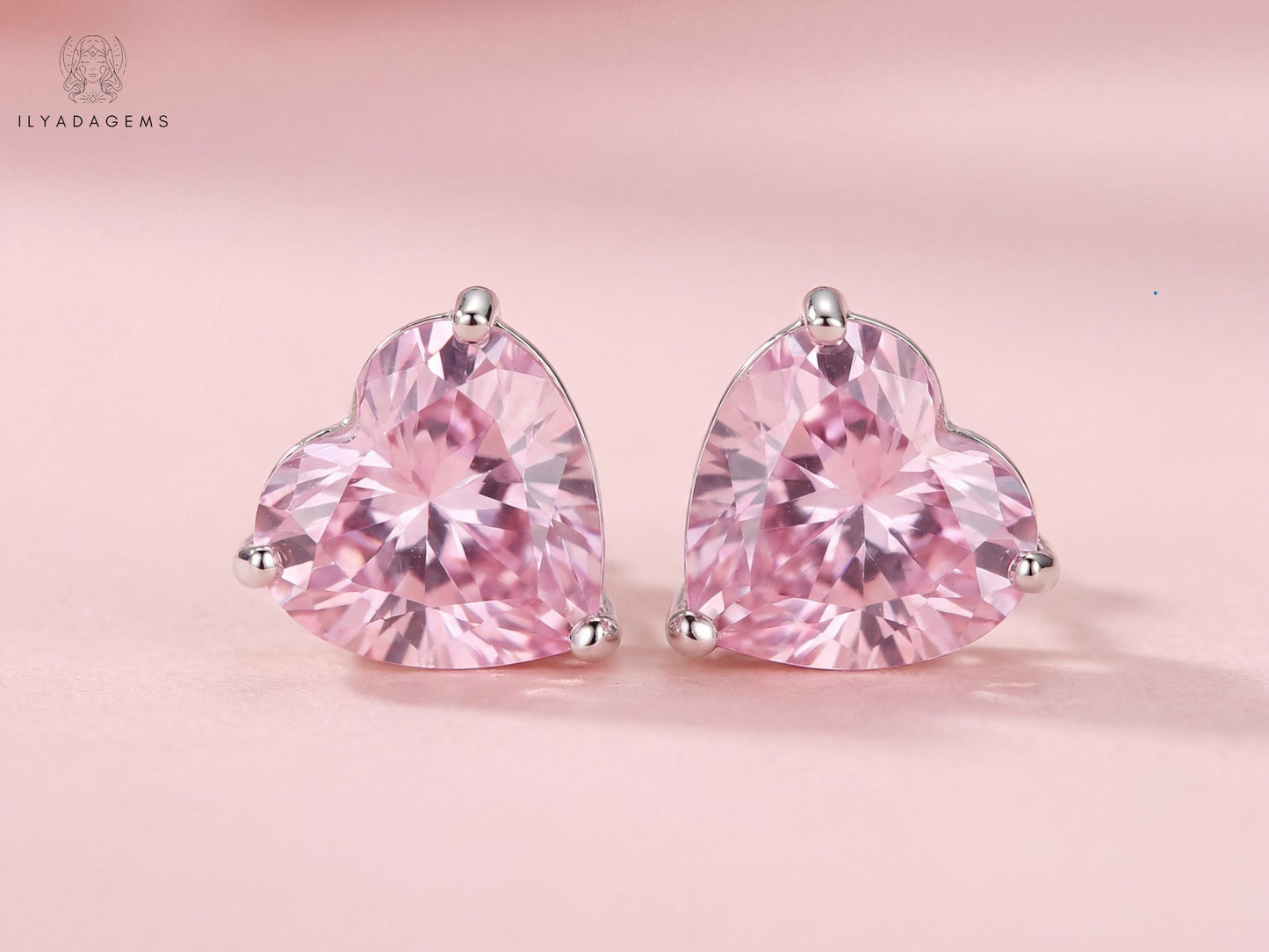 Sterling Silver Pink Heart Stud Earrings