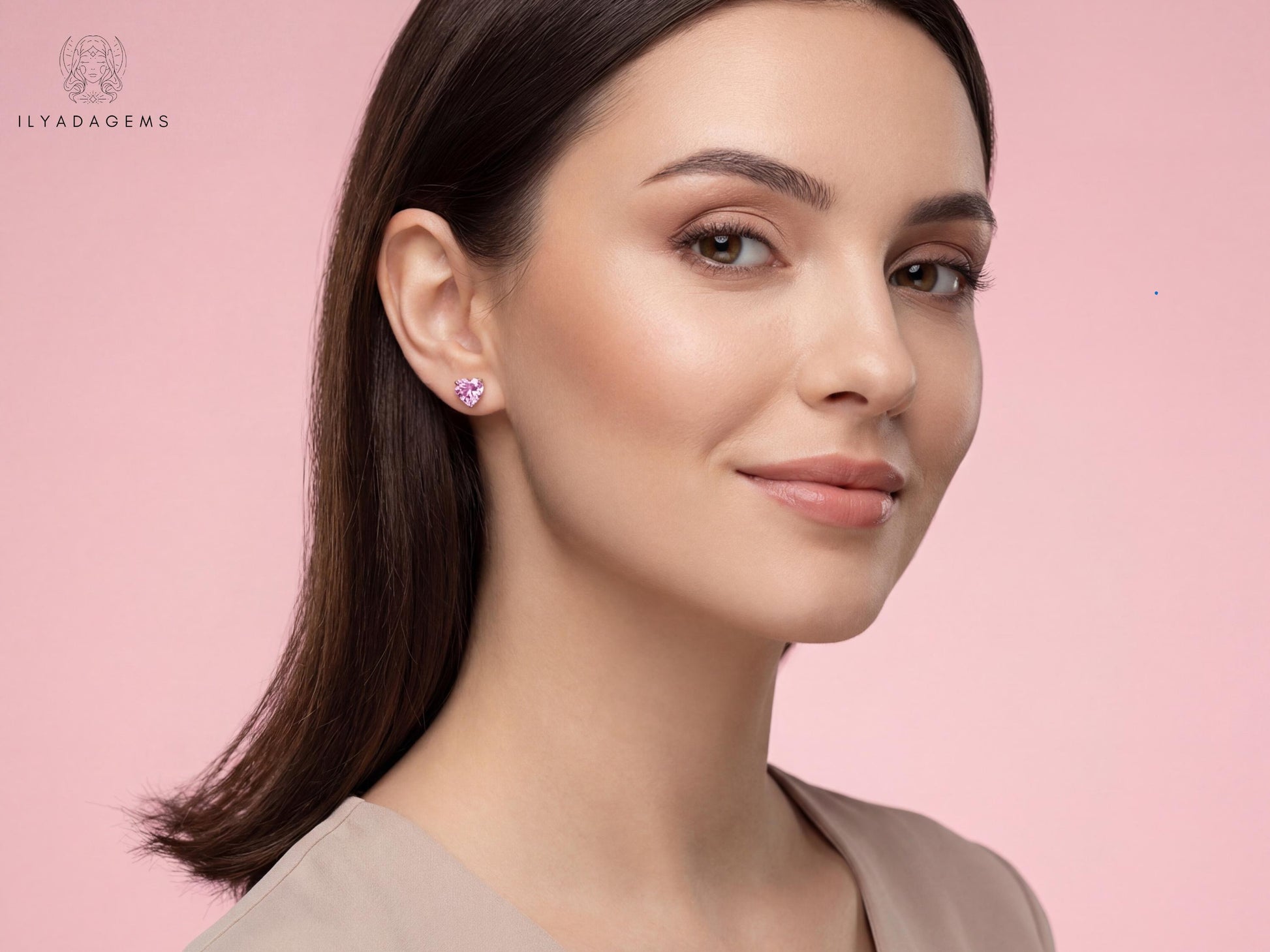 Sterling Silver Pink Heart Stud Earrings