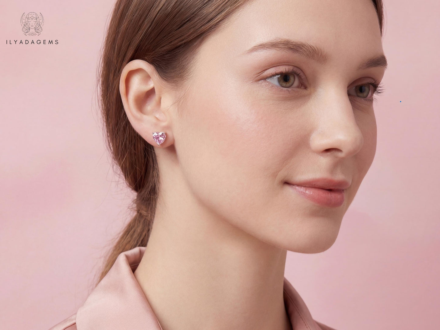 Sterling Silver Pink Heart Stud Earrings