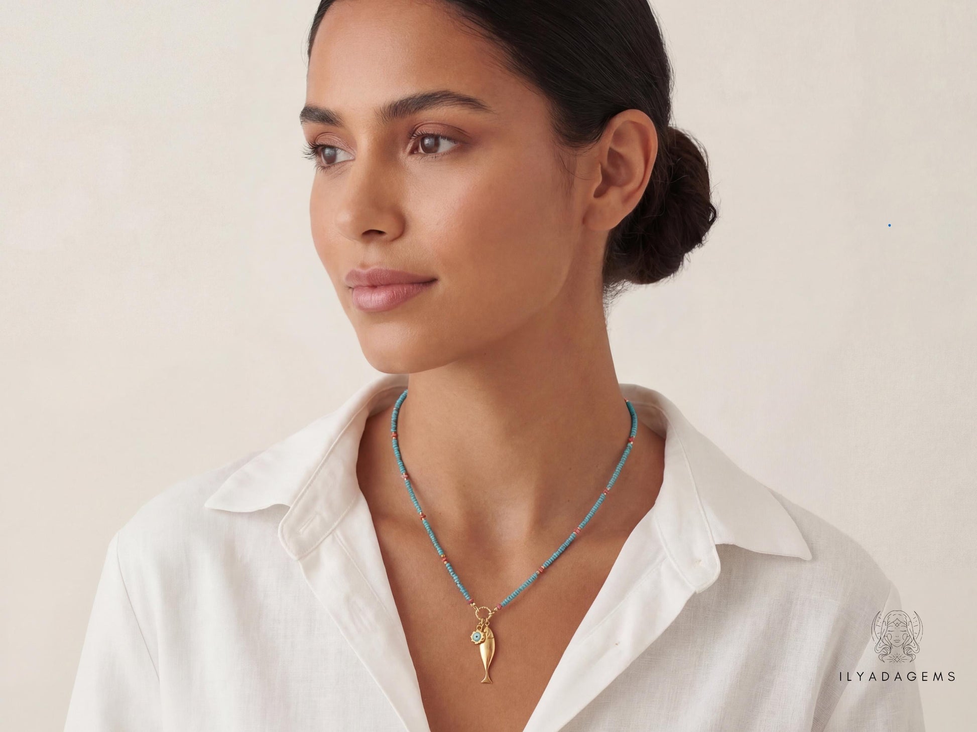 Turquoise Beaded Fish Necklace Pendant