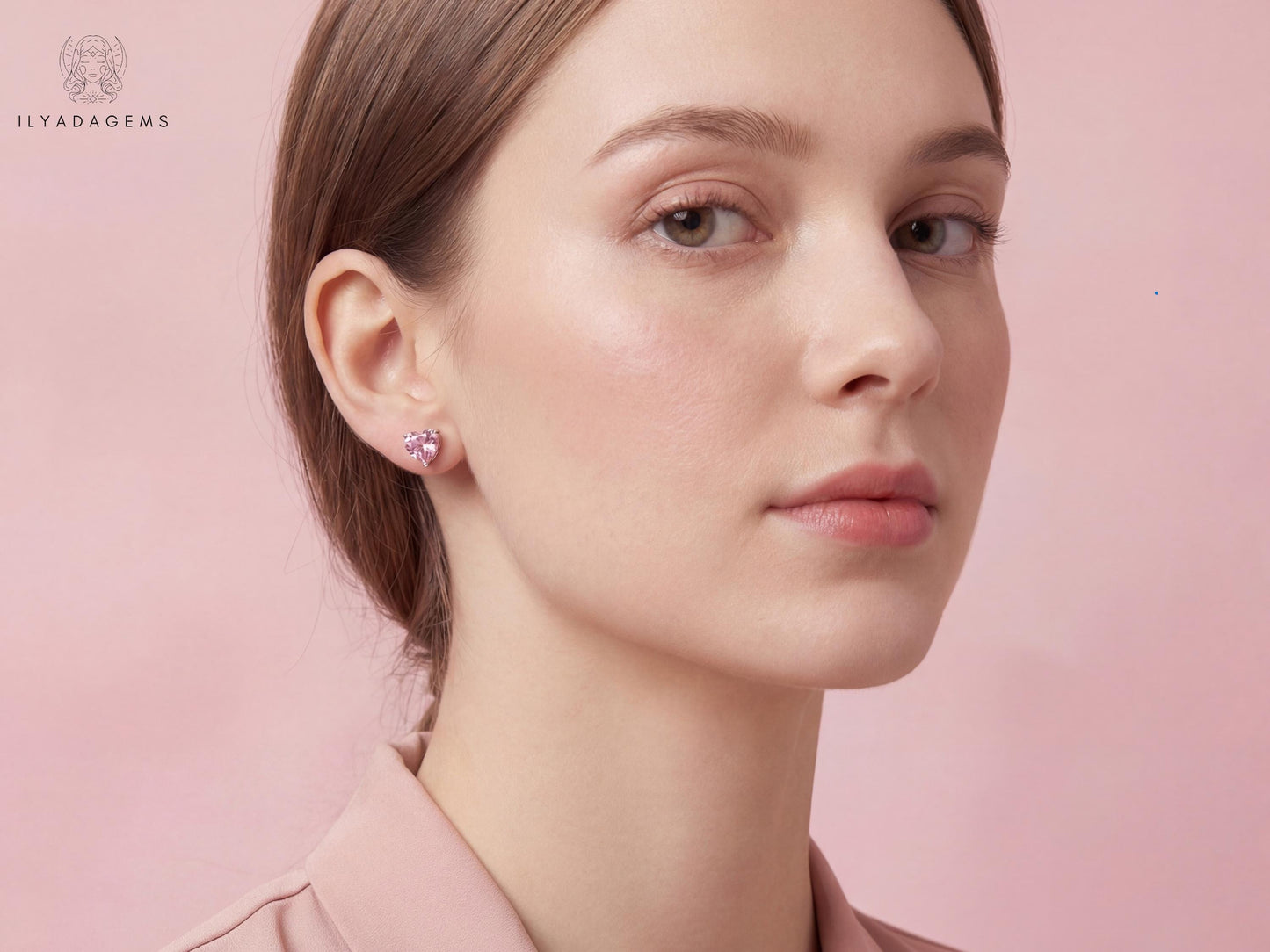 Sterling Silver Pink Heart Stud Earrings