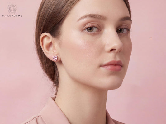 Sterling Silver Pink Heart Stud Earrings