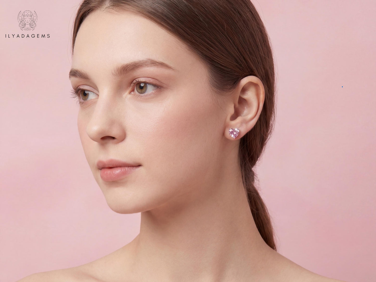 Sterling Silver Pink Heart Stud Earrings