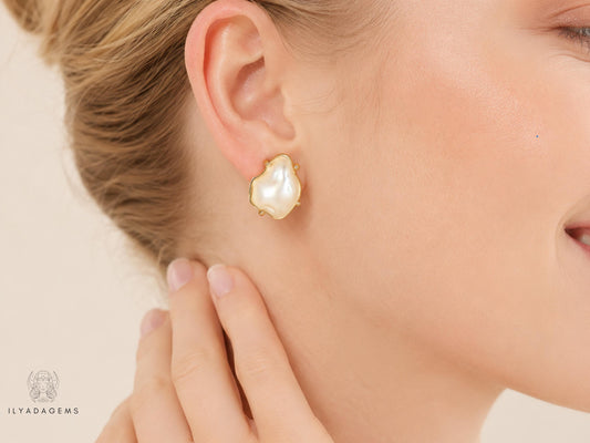 Baroque Pearl Sterling Silver Stud Earrings