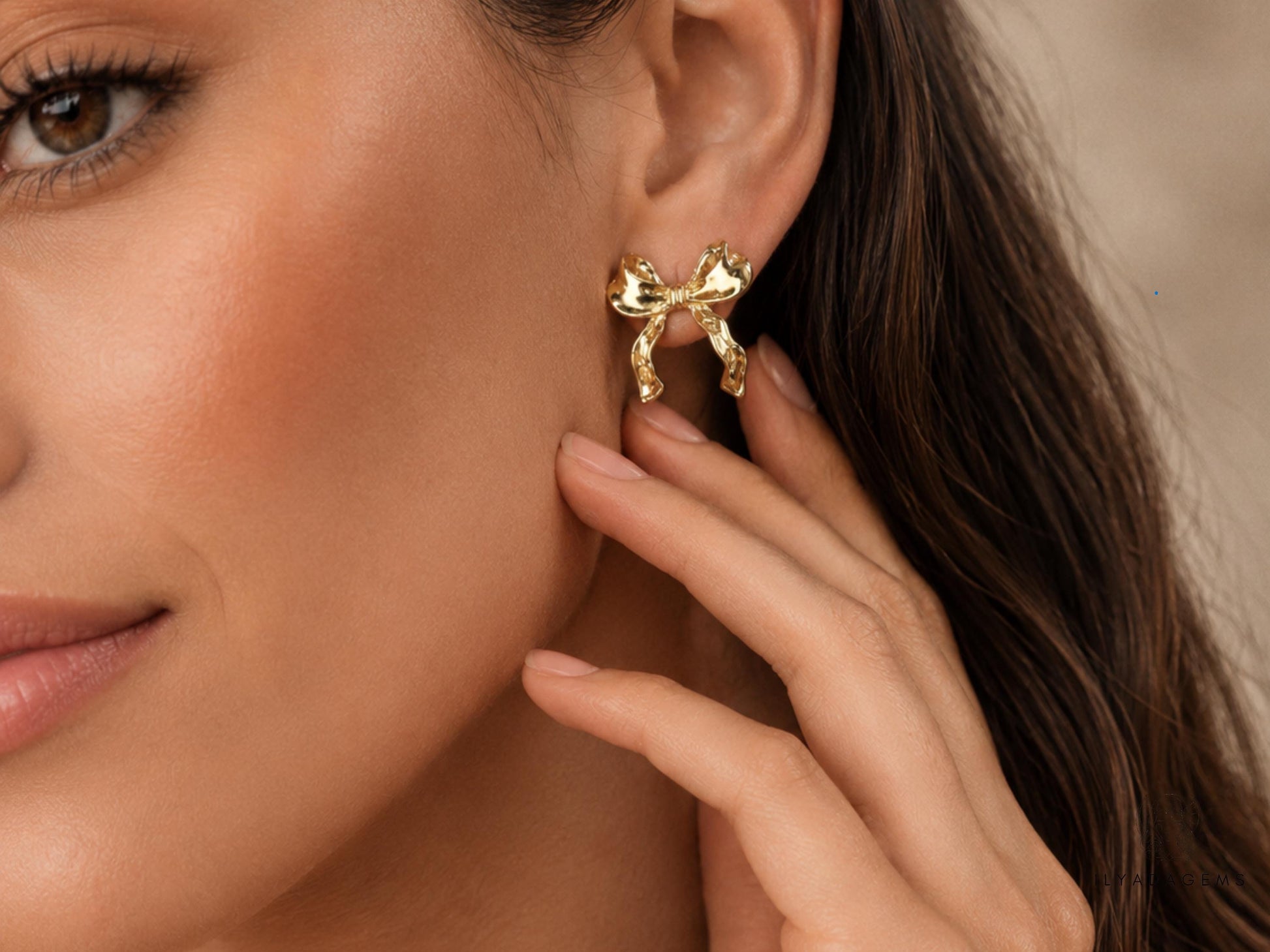 Gold Bow Stud Earrings