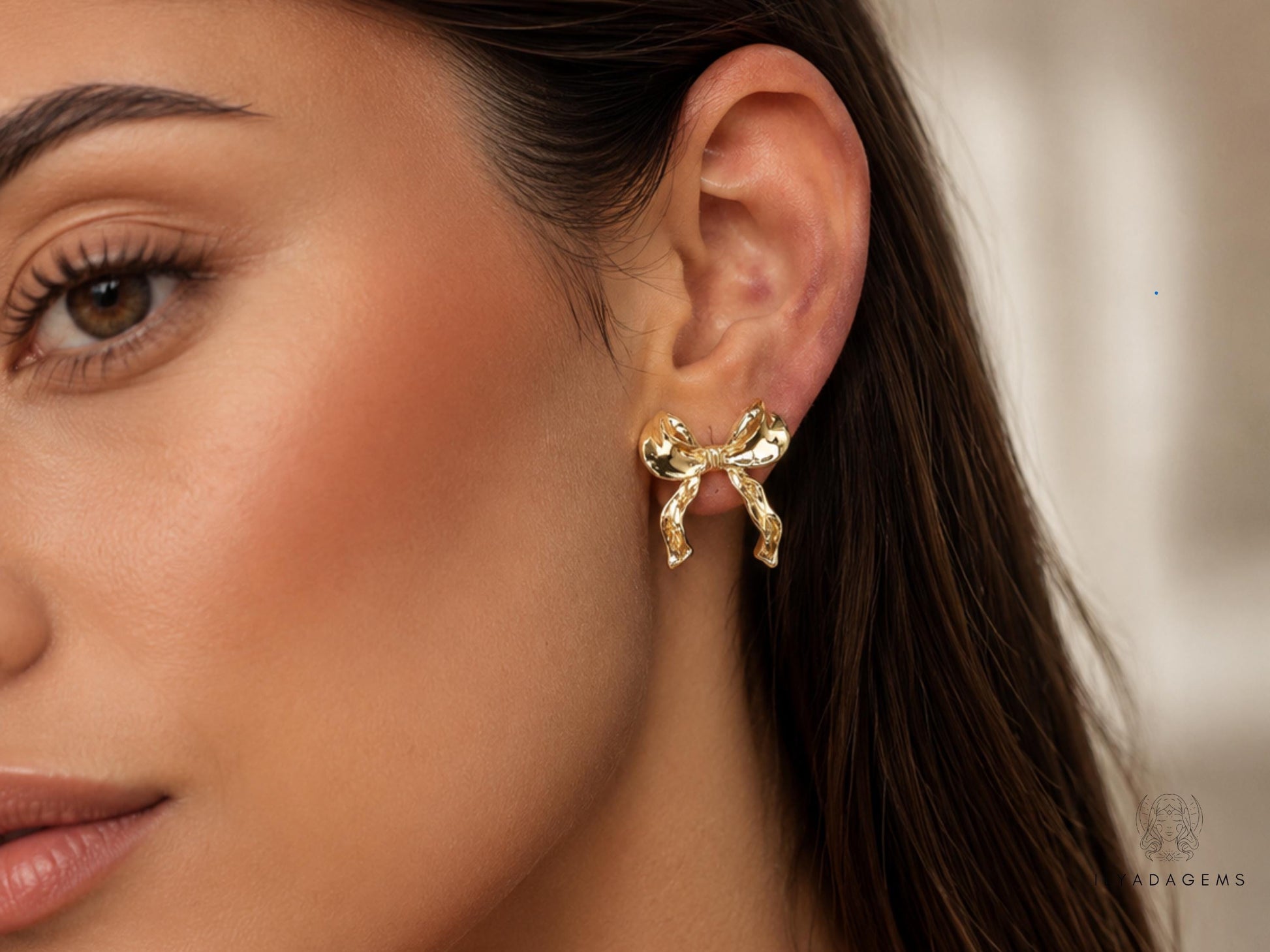 Gold Bow Stud Earrings
